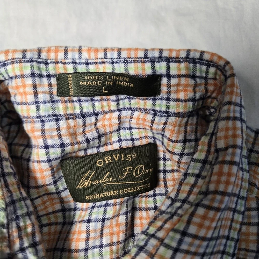 Orvis Shirt Signature Collection 100% Linen Short Sleeve Button Up‎ Size Large
